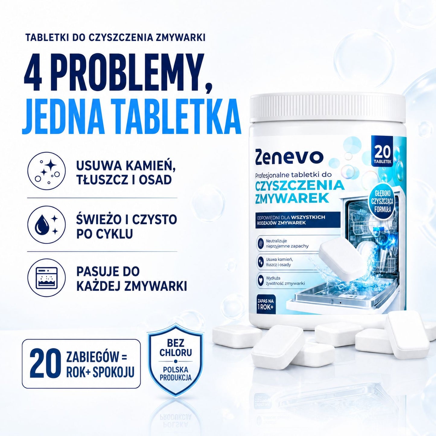 Tabletki do czyszczenia Zmywarki Zenevo - 20 szt