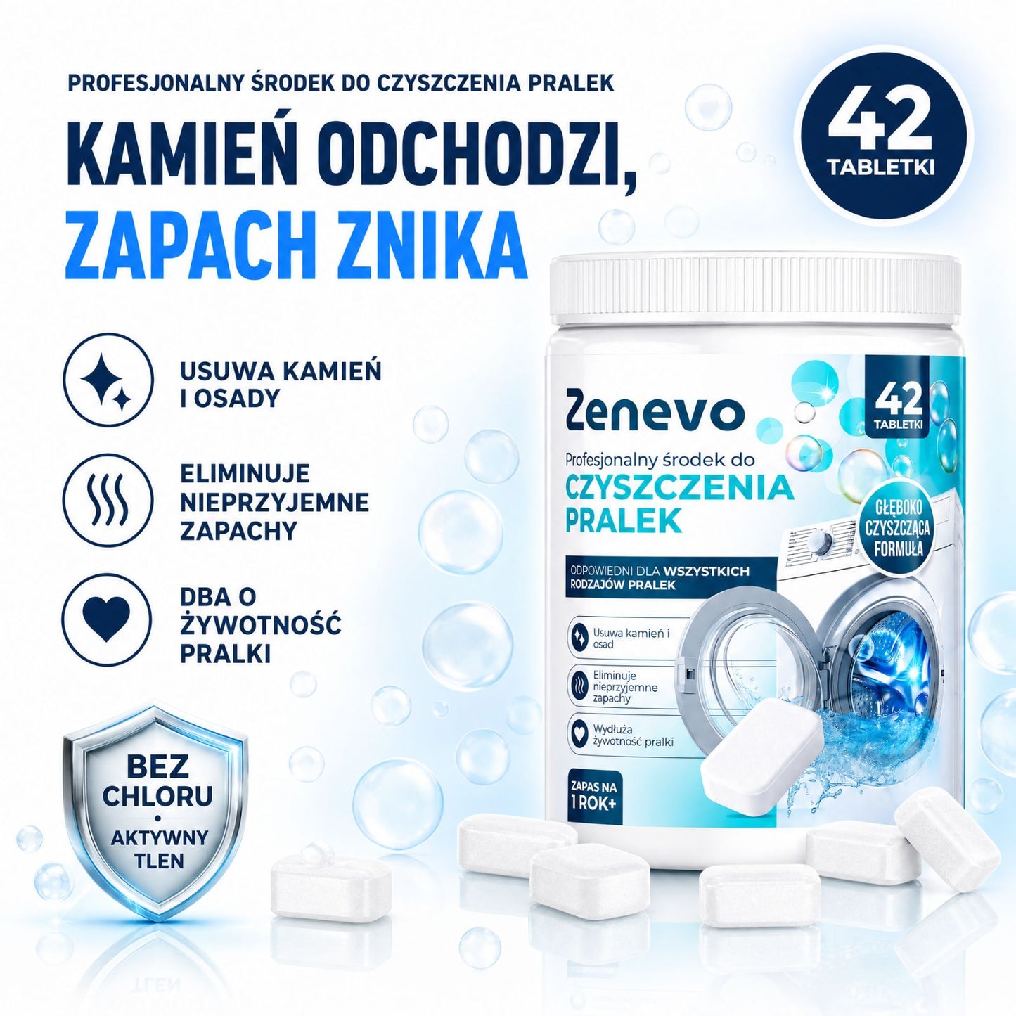 Tabletki do czyszczenia Pralki Zenevo - 42 szt