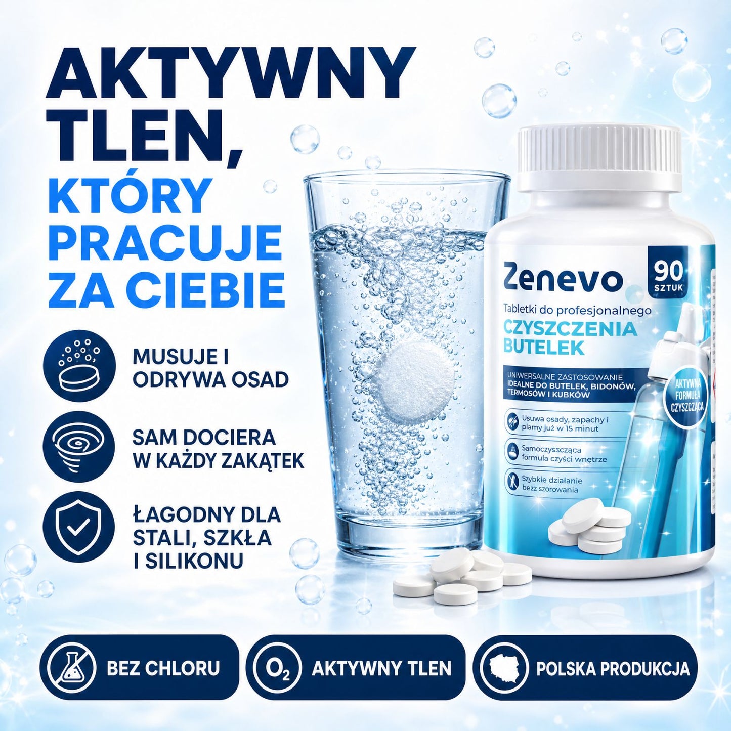 Tabletki do czyszczenia butelek Zenevo - 90 szt