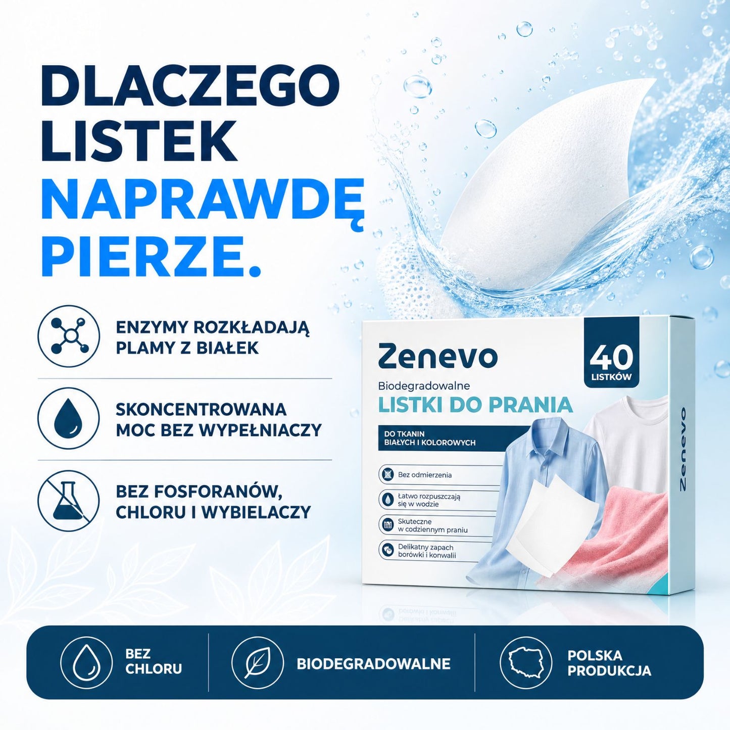 Listki piorące do prania Zenevo 40 szt