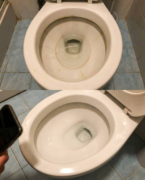 Osad pod rantem muszli przed i po czyszczeniu pianą