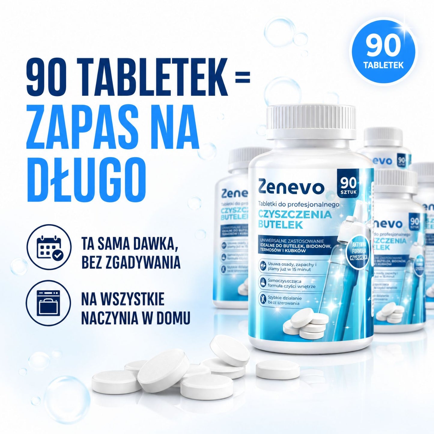 Tabletki do czyszczenia butelek Zenevo - 90 szt