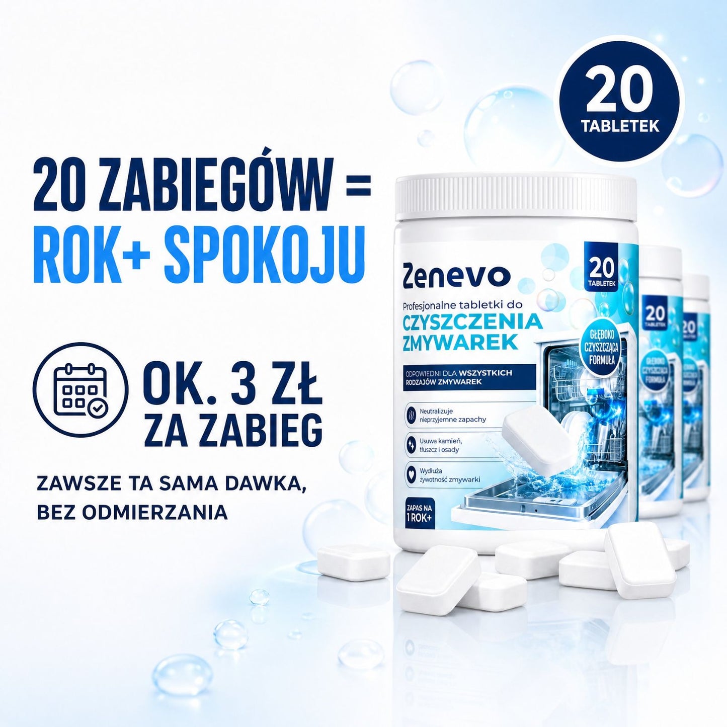 Tabletki do czyszczenia Zmywarki Zenevo - 20 szt