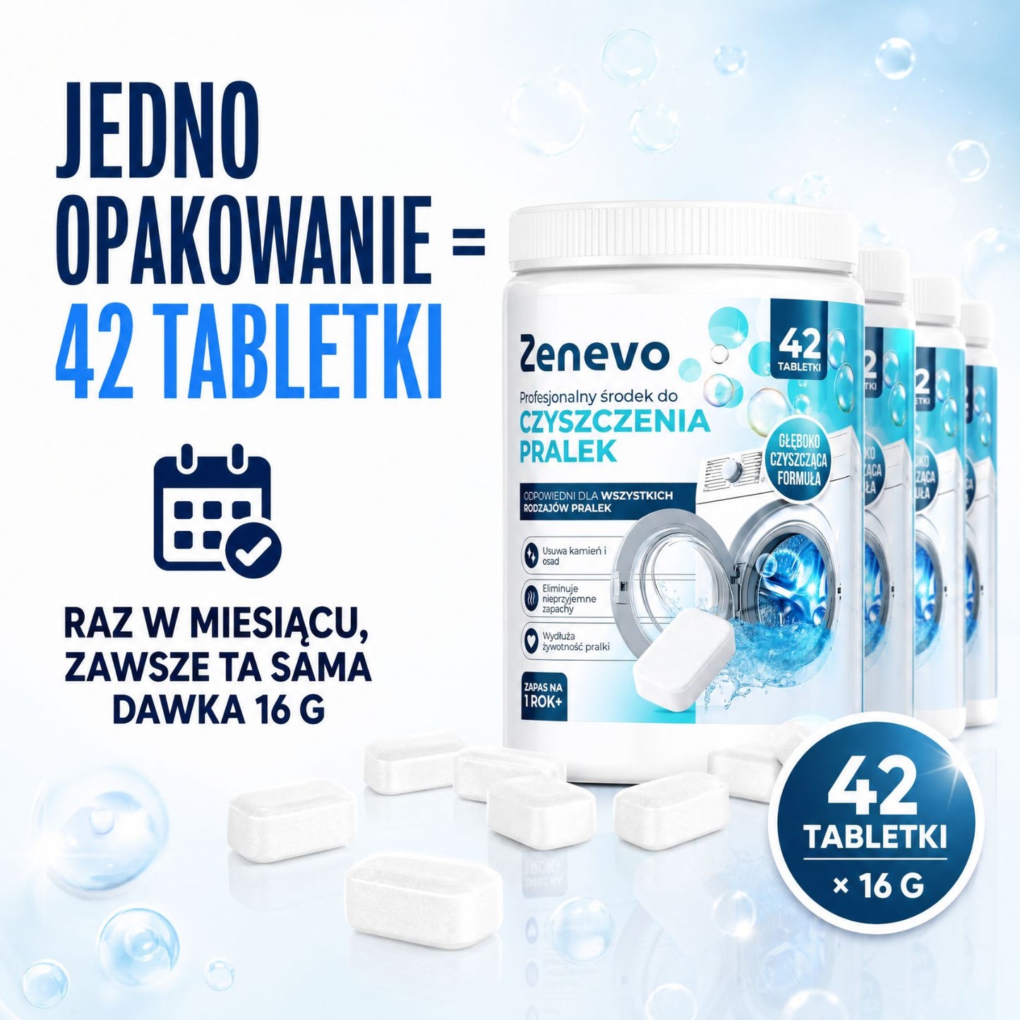 Tabletki do czyszczenia Pralki Zenevo - 42 szt