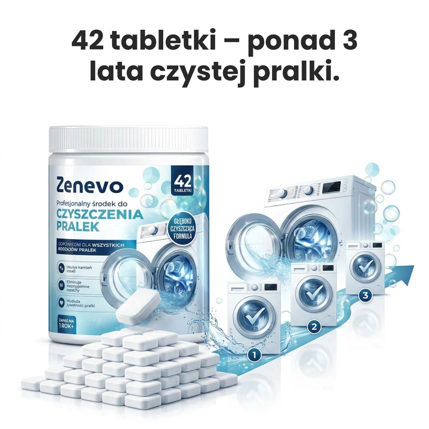 Tabletki do czyszczenia pralki Zenevo - 42 szt
