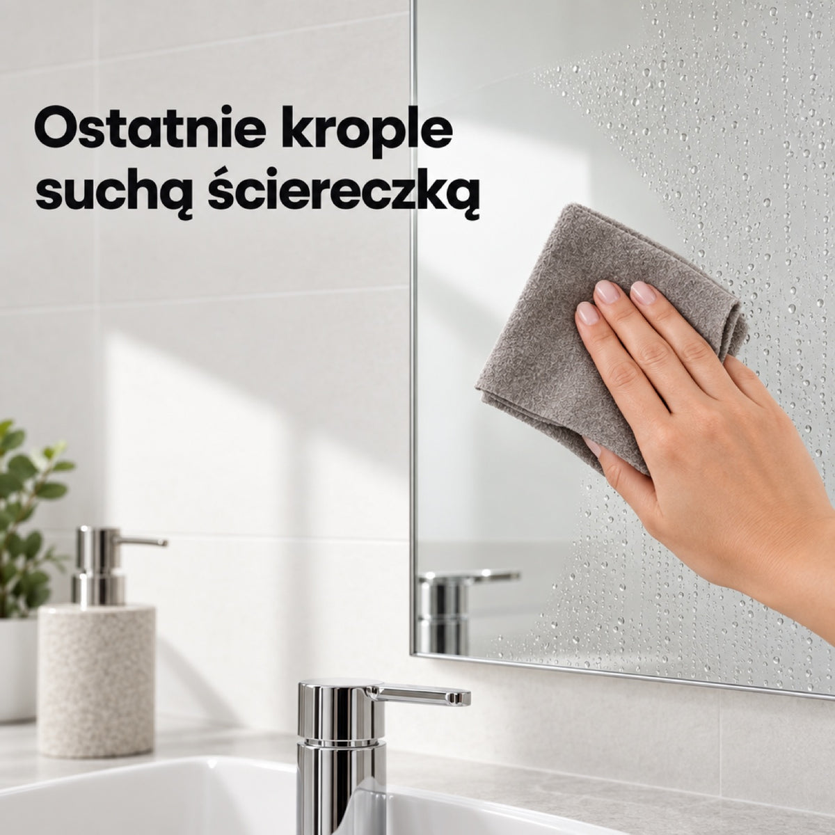 Sucha magiczna ściereczka zbiera ostatnie krople z lustra