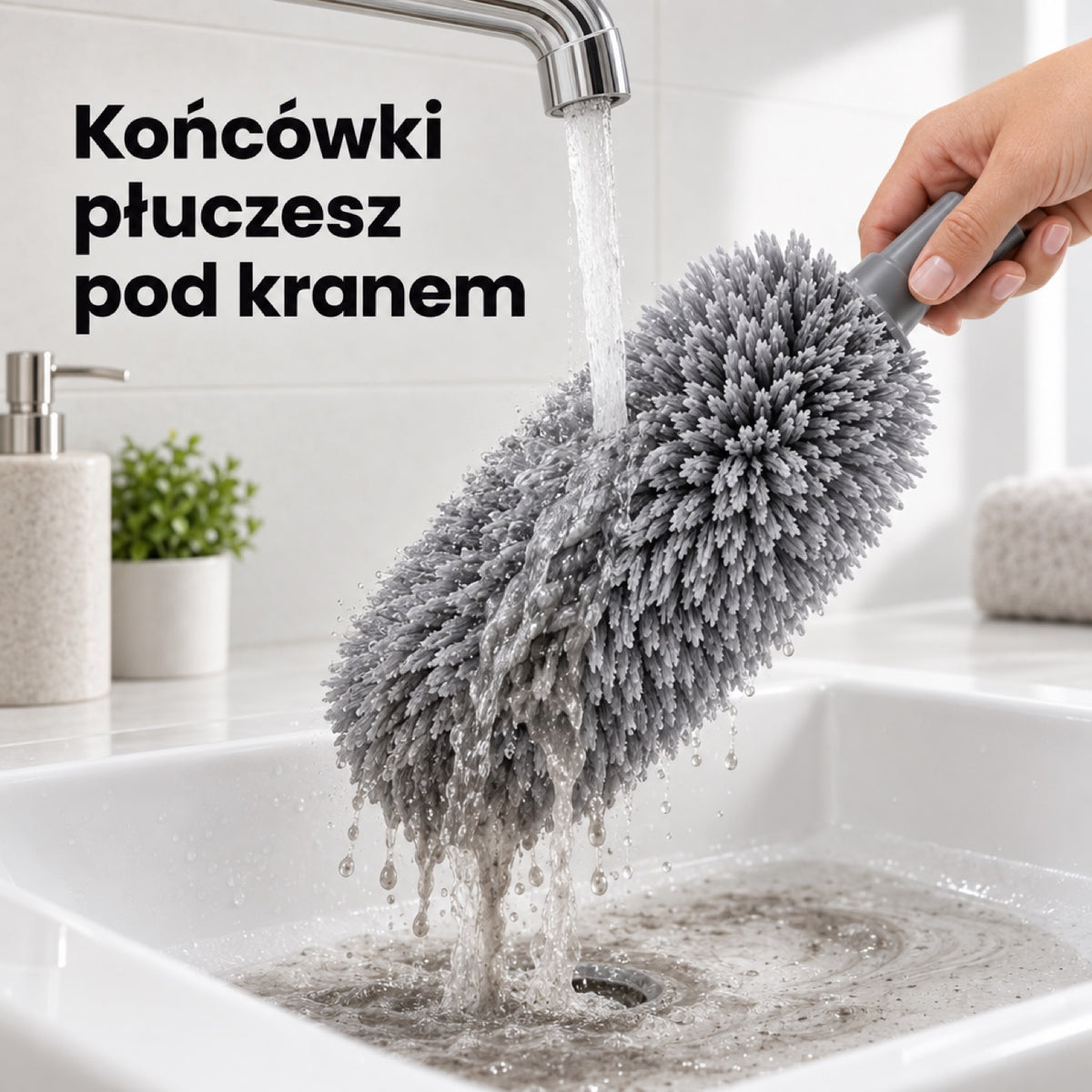 Końcówka miotełki płukana pod kranem