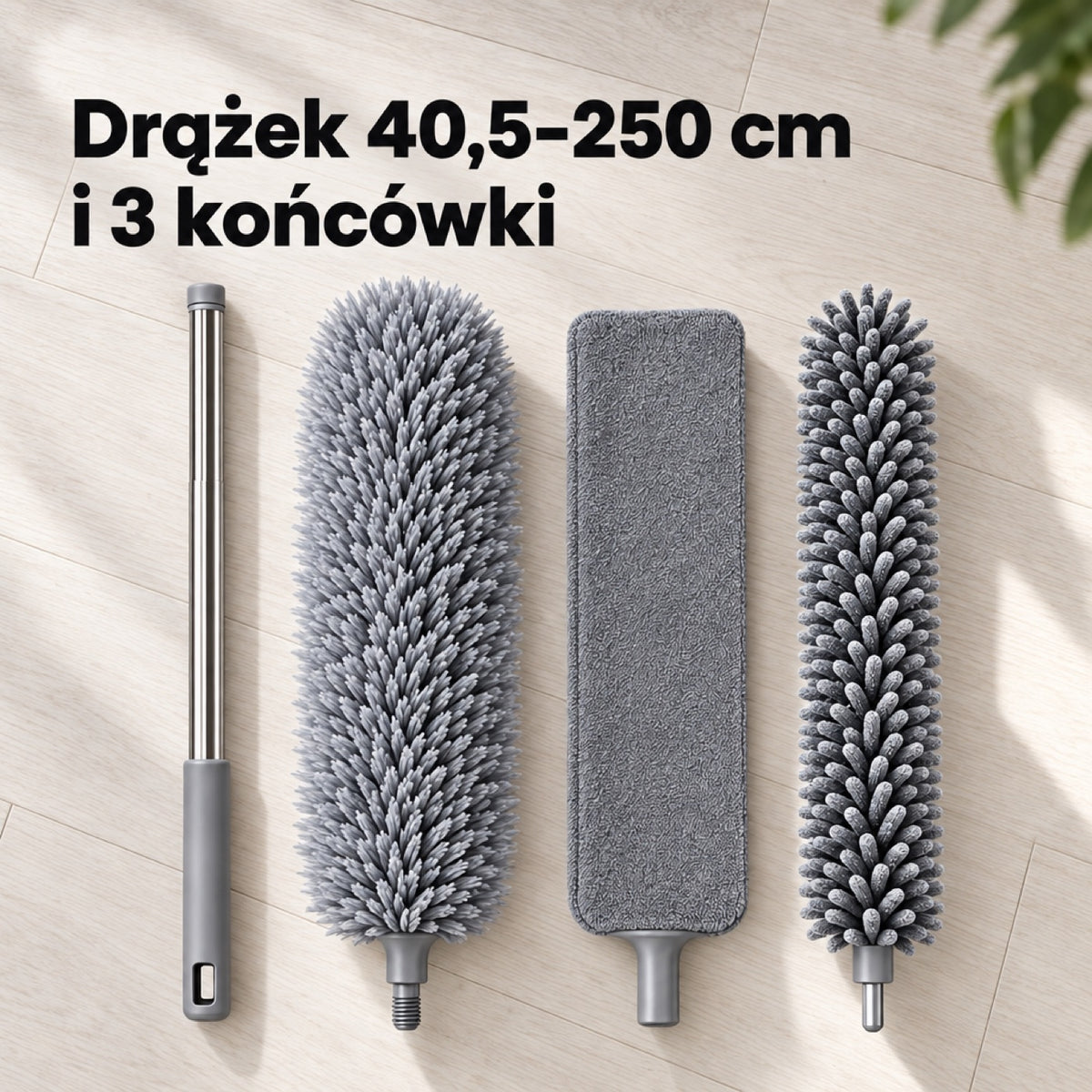 Zestaw: drążek teleskopowy 40,5-250 cm i 3 końcówki