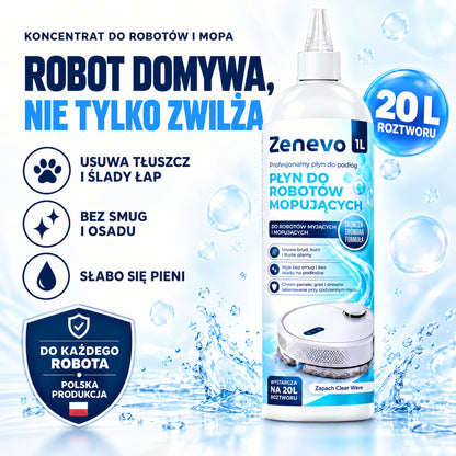 Robot domywa, nie tylko zwilża: usuwa tłuszcz i ślady łap, bez smug i osadu, słabo się pieni
