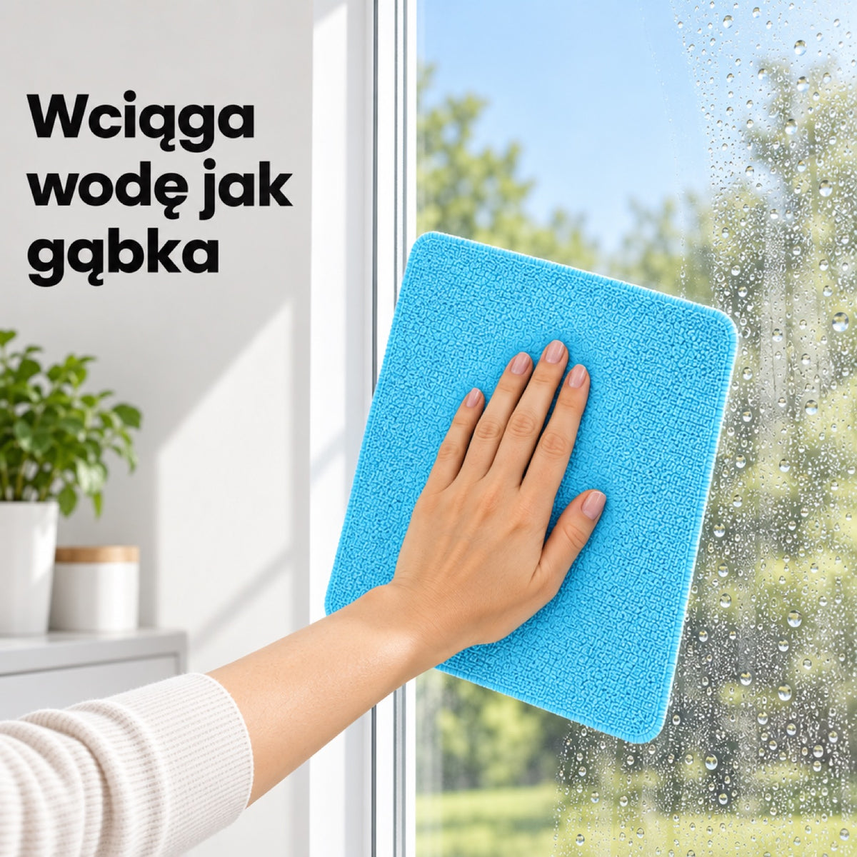 Ściereczka bezsmugowa zbiera wodę z szyby okna