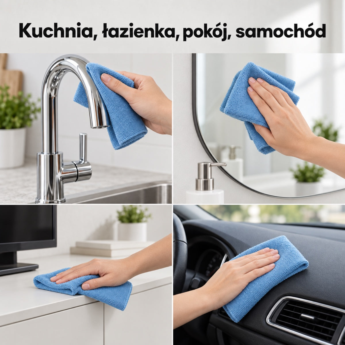 Ściereczka z mikrofibry w kuchni, łazience, pokoju i samochodzie