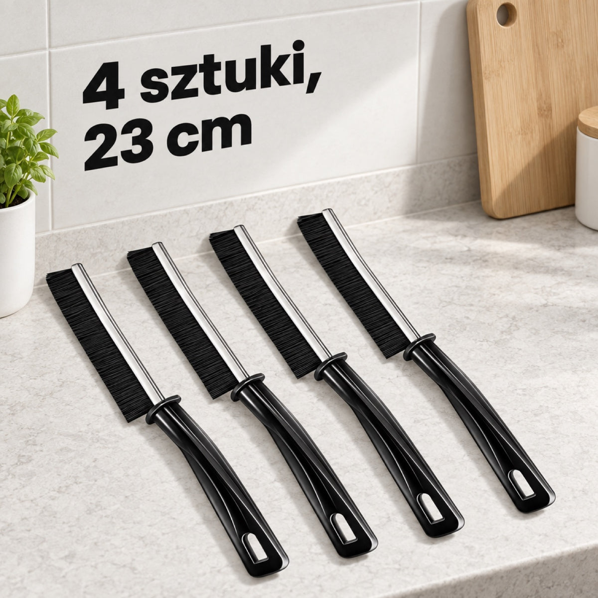 Zestaw 4 szczotek szczelinowych po 23 cm na blacie kuchennym